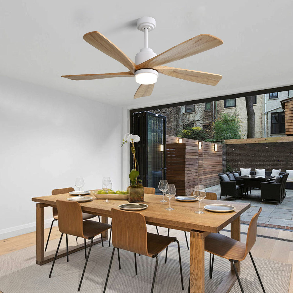 52" Smart Remote Control Ceiling Fan With Dimmable LED Light, 5 Blades, Reversible DC Motor - White