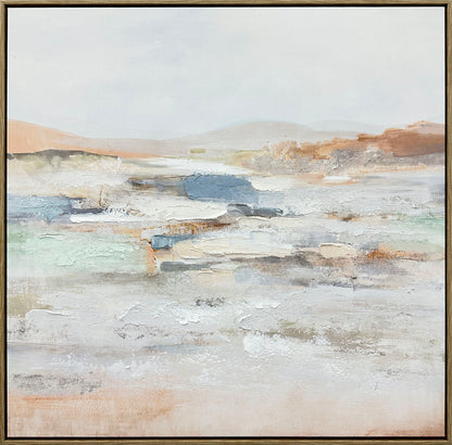 "Serene Horizons I" Hand-Embellished Canvas In Frame - Gray / Orange / Blue