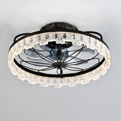 21" Caged Ceiling Fan With Remote Controlled Acrylic LED Lights - Antique Black