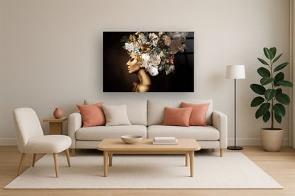 Opulent Flora Muse - 40" x 60" Framed Wall Art - Dark Brown