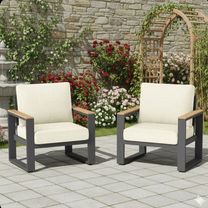 All-Weather Patio Armchairs With Thick Cushions (Set of 2)