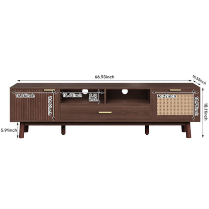 TV Stand For 75" TVs With Soft Closing Doors, Console With Accents And Drop Down Cabinet - Dark Brown