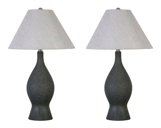 "Cerulean Elegance" Ceramic Table Lamp (Set of 2) - Blue Gray