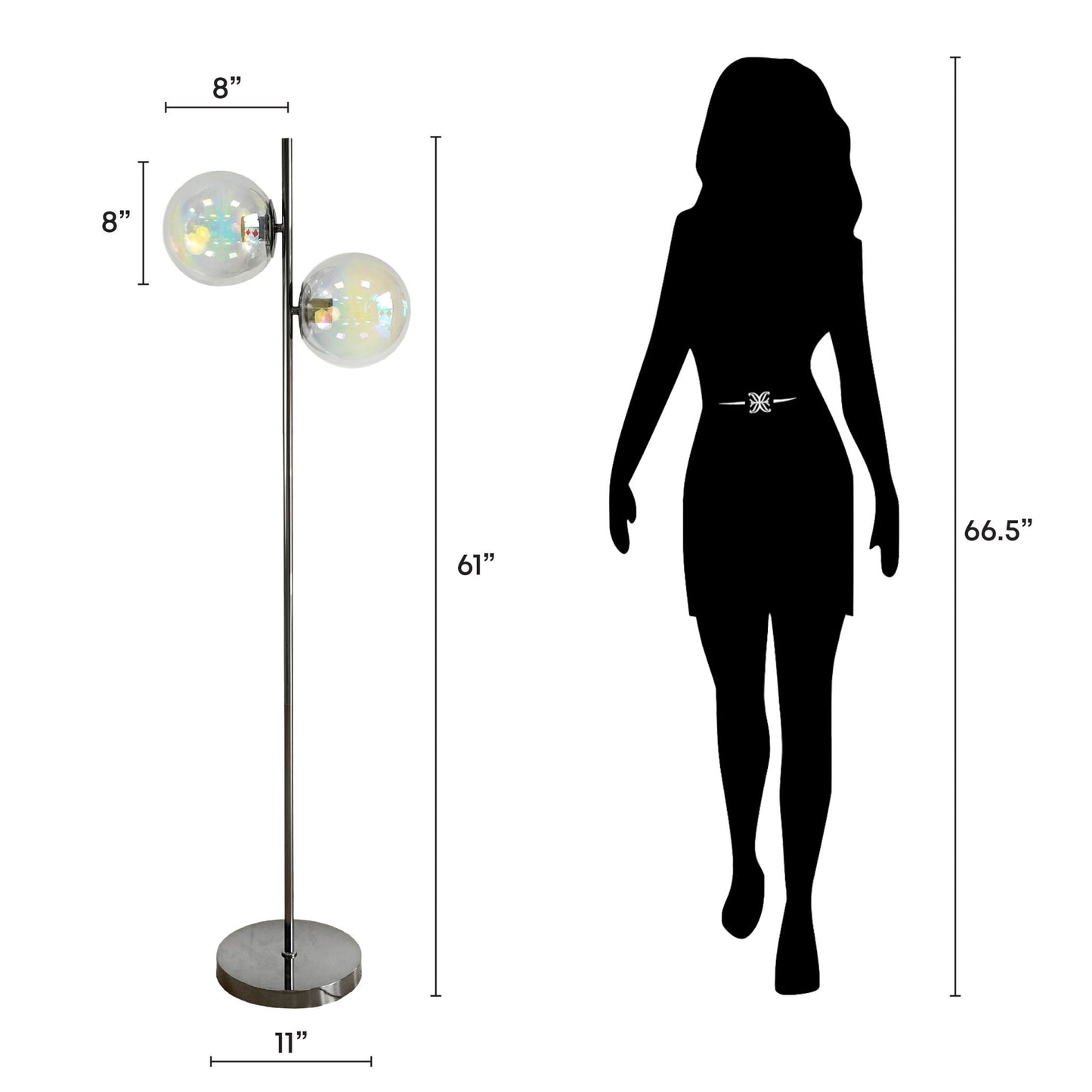 "Celestial Radiance" Metal Floor Lamp With Iridescent Glass Globes - Gun Metal Iridescent Glass