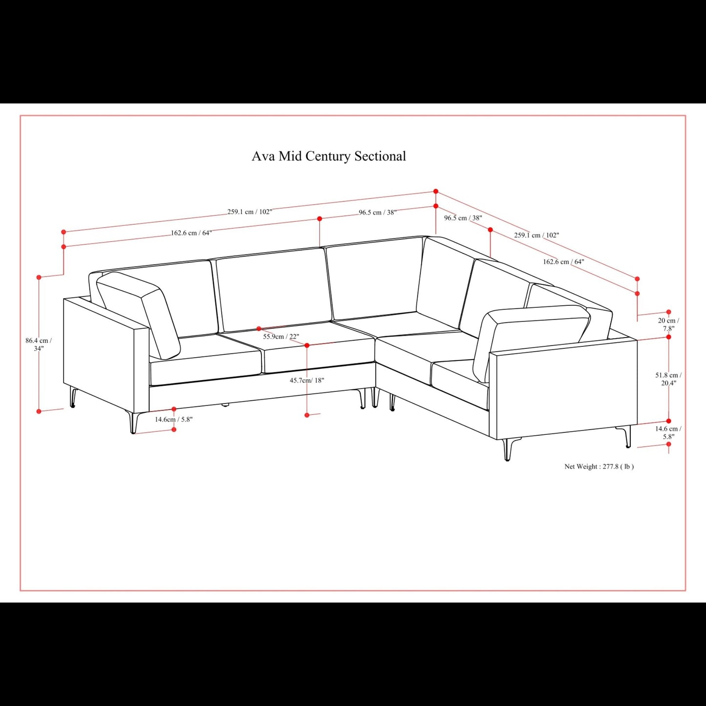 Ava - Mid Century Corner Sectional Sofa Handcrafted
