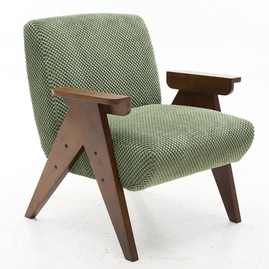 V-Shaped Armrest Accent Chair - Brown / Green