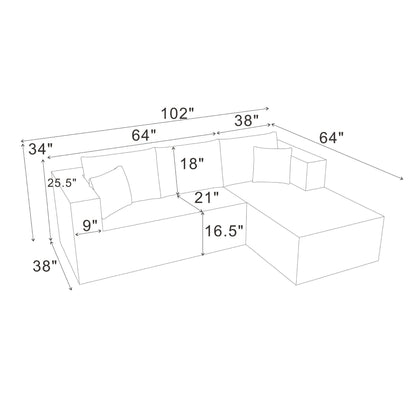L - Shape Full Compressed Upholstered Sectional