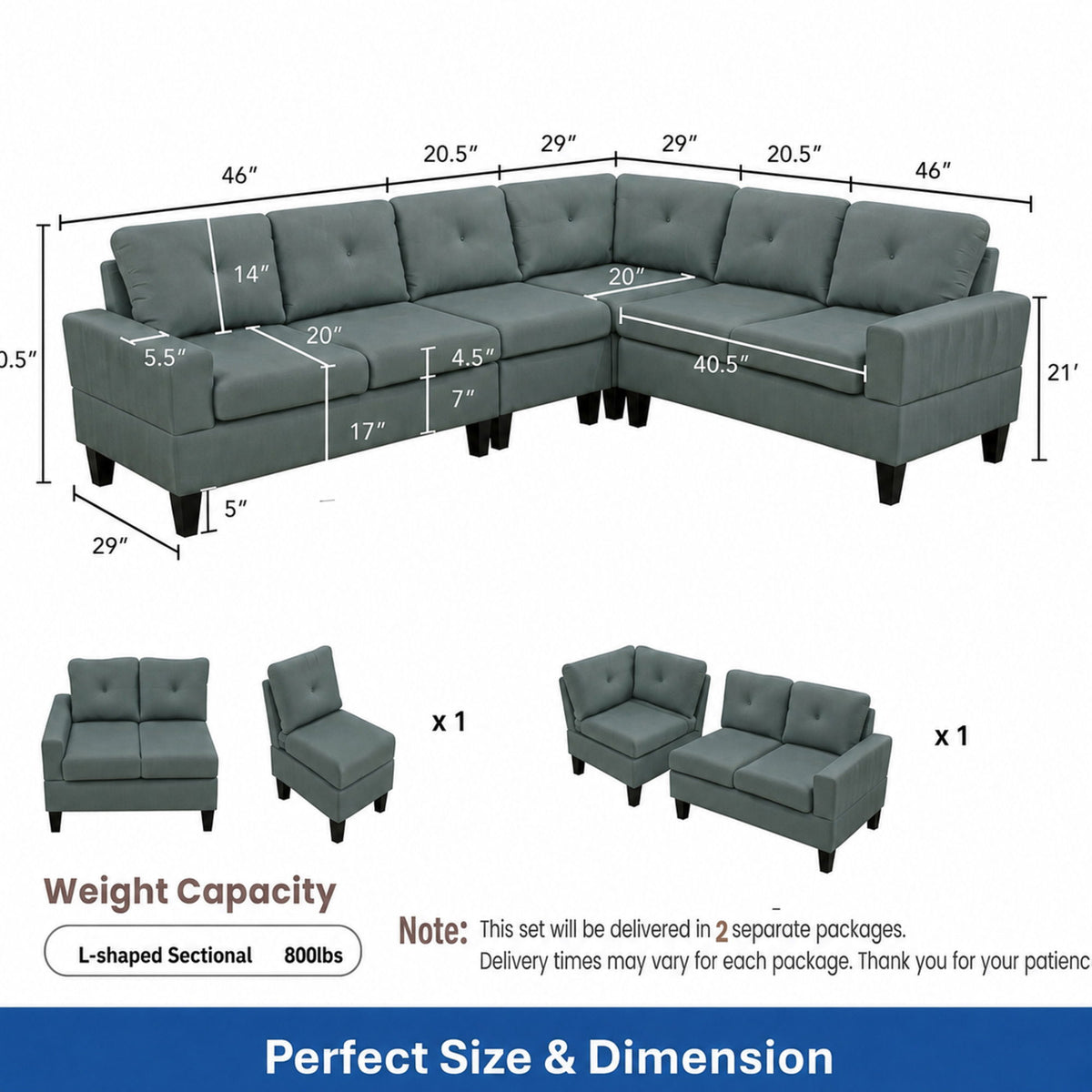 Modular L - Shaped Sectional Sofa 6 Seater 4 Piece Couch With Chaise
