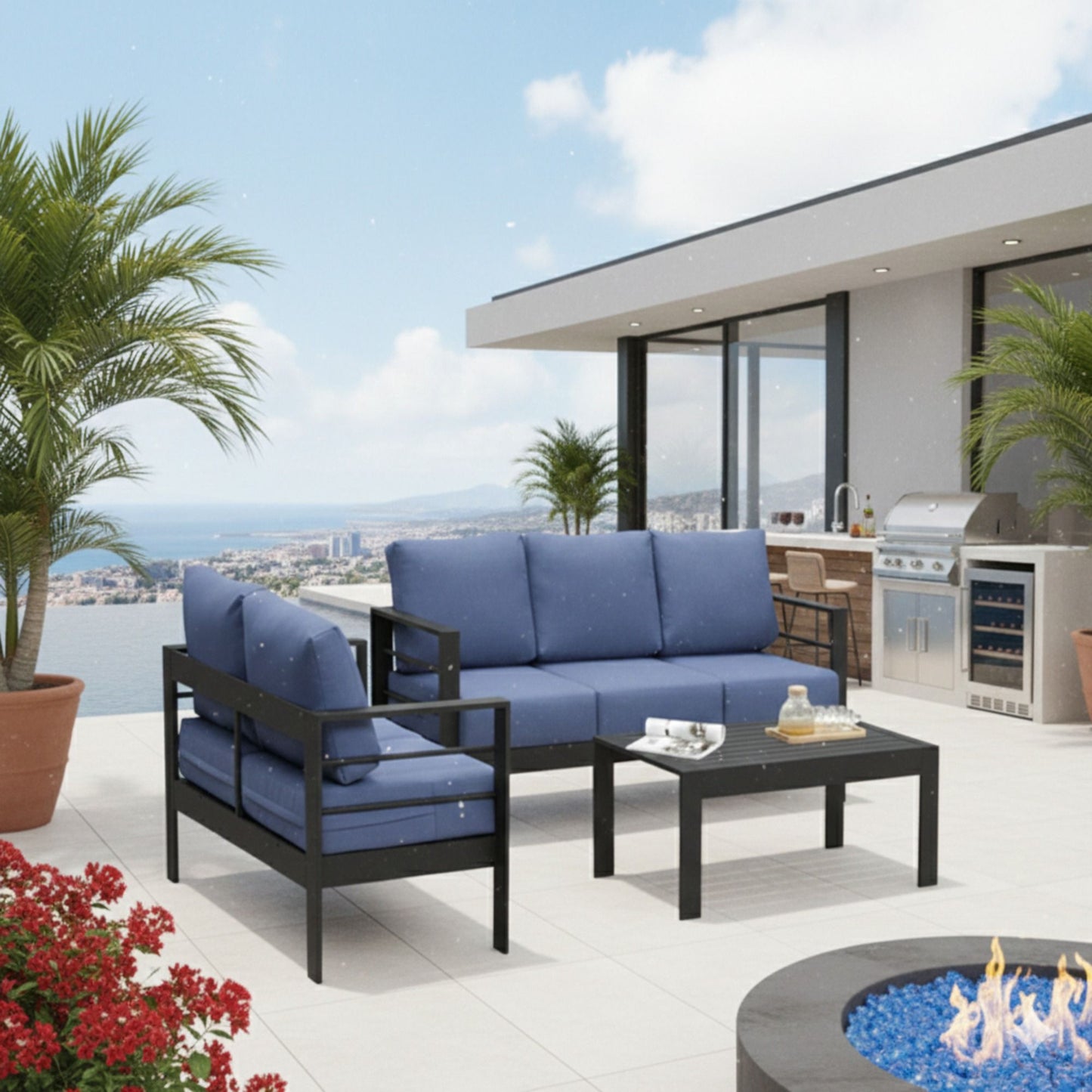 Outdoor Patio Set, All-Weather With Thick Cushions