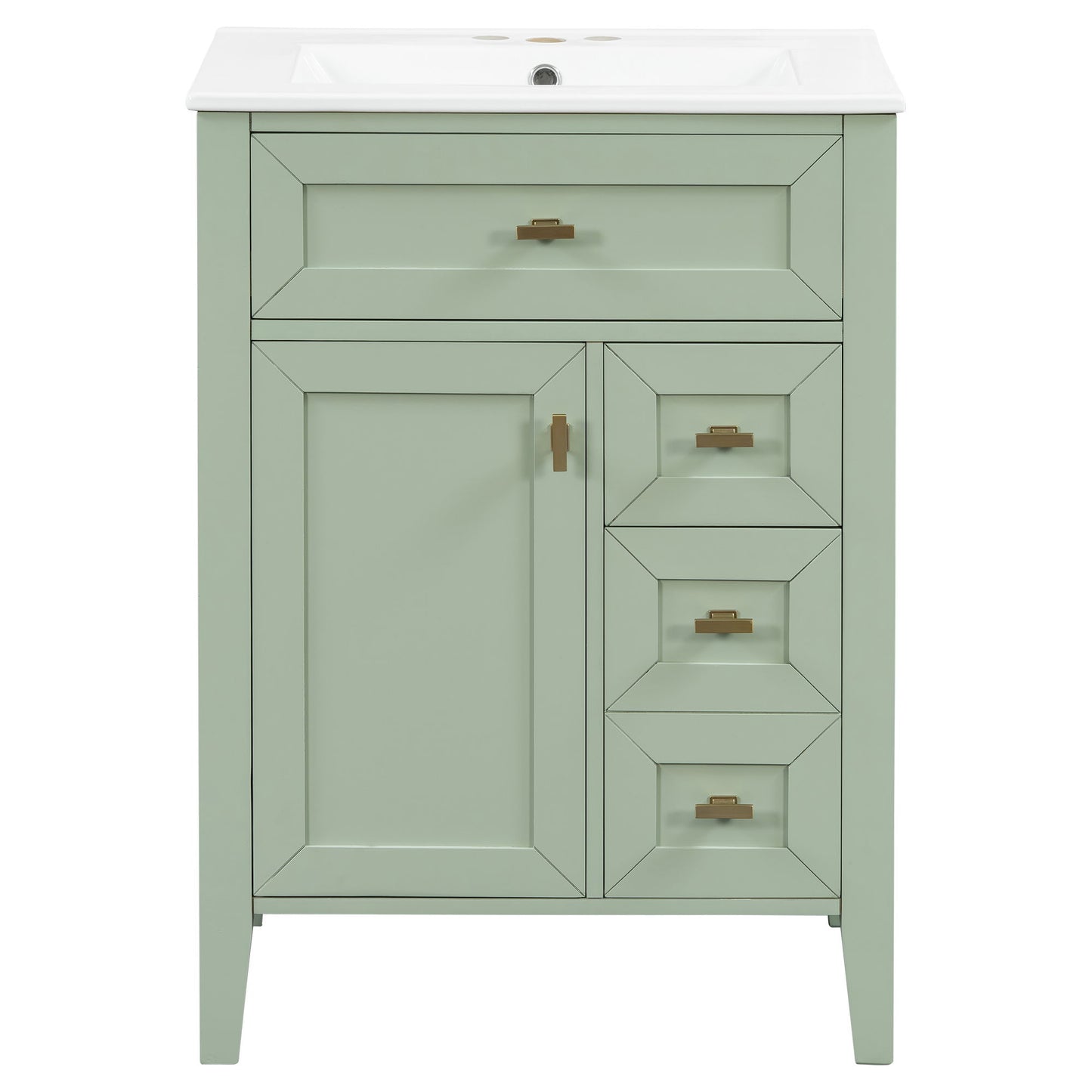 Bathroom Vanity With Sink, 3 Drawers & Cabinet With 2 Tier Door Storage Rack, Soft Close Doors & Drawers