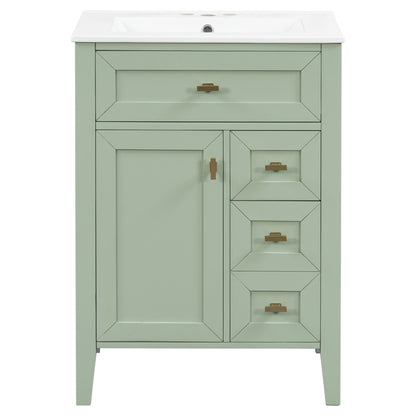 Bathroom Vanity With Sink, 3 Drawers & Cabinet With 2 Tier Door Storage Rack, Soft Close Doors & Drawers