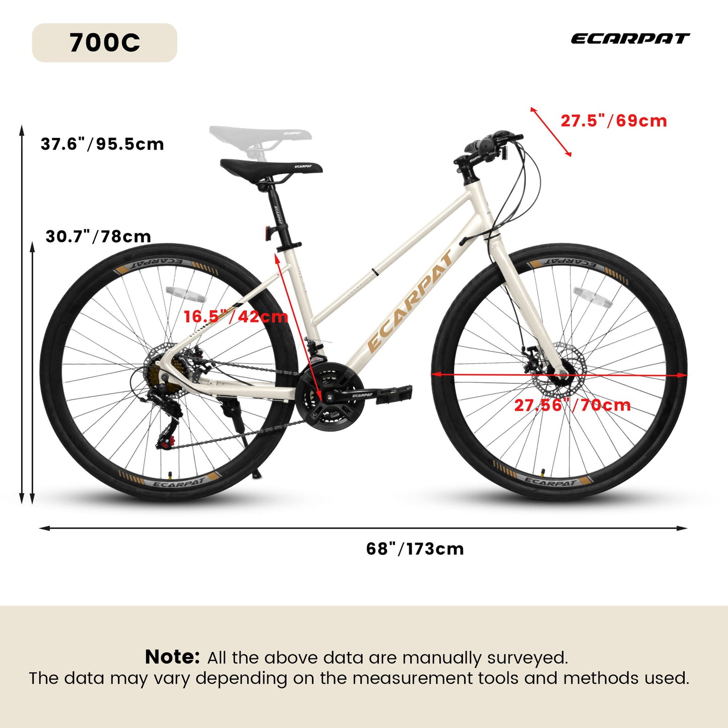 A28250 Road Bike With Aluminum Alloy Wheels, 21 Speed Gear System, Disc Brakes, Wide Tires