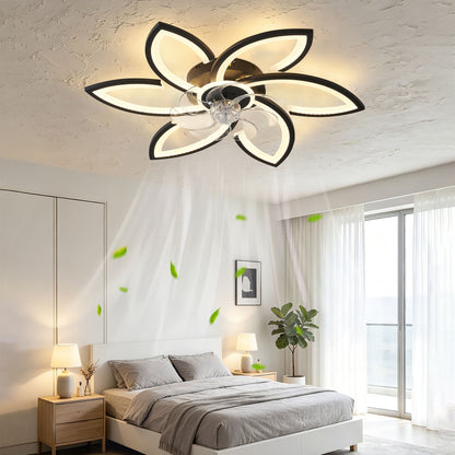 30" Flower 6 Speed Ceiling Fan With Remote Controlled LED Lights, Low Profile Flush Mount Fan