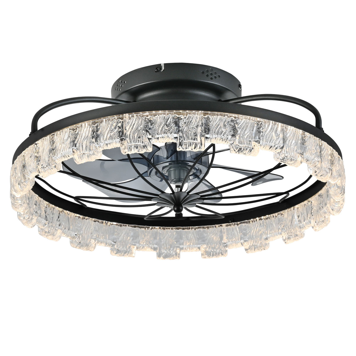 Ceiling Fan With Light, Flower Caged Ceiling Fan With Remote, LED Low Profile Ceiling Light - Matte Black