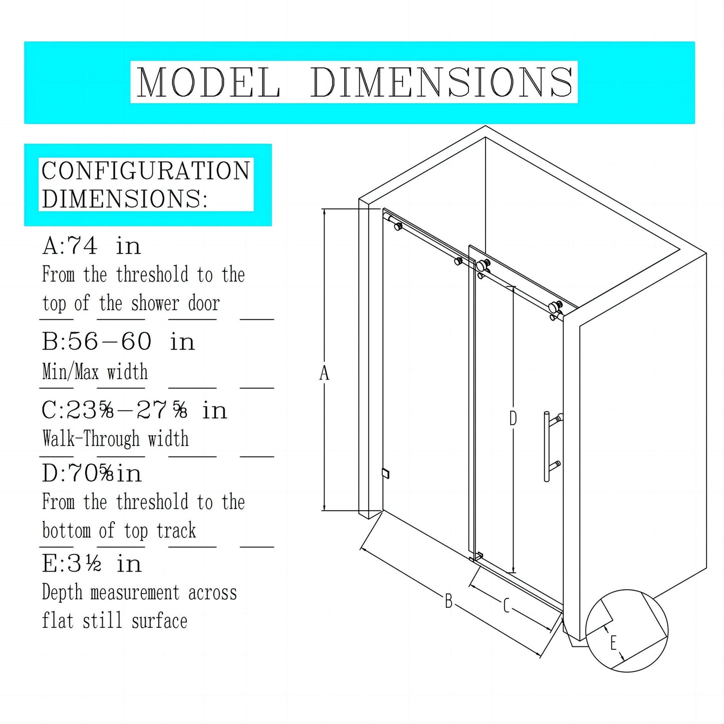 Frameless, Single Sliding Soft Close Shower Doors, 5/16" Sgcc Tempered Glass