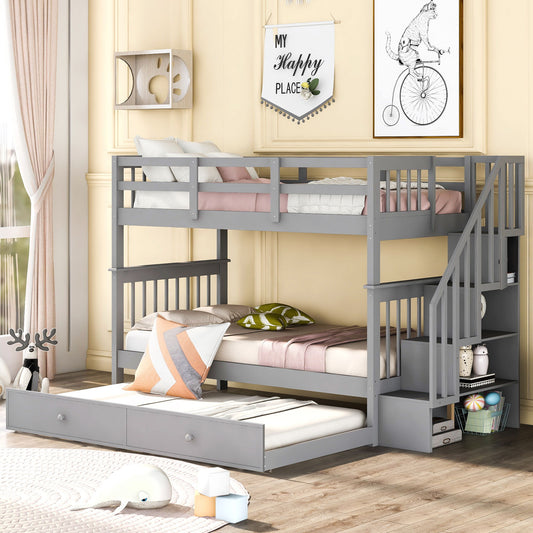 Stairway Bunk Bed & Storage And Guard Rail For Bedroom