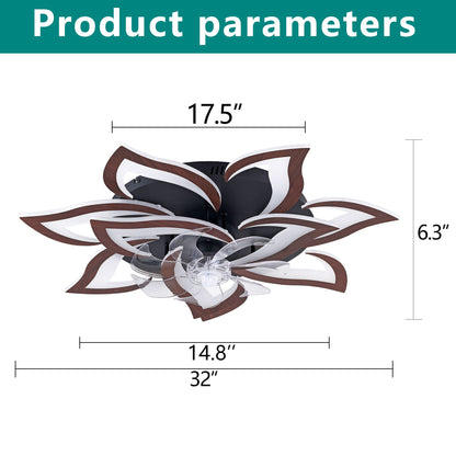 32" Flower Ceiling Fan With LED Dimmable Light, Low Profile Flush Mount Fan With Remote Control, 6 Speeds