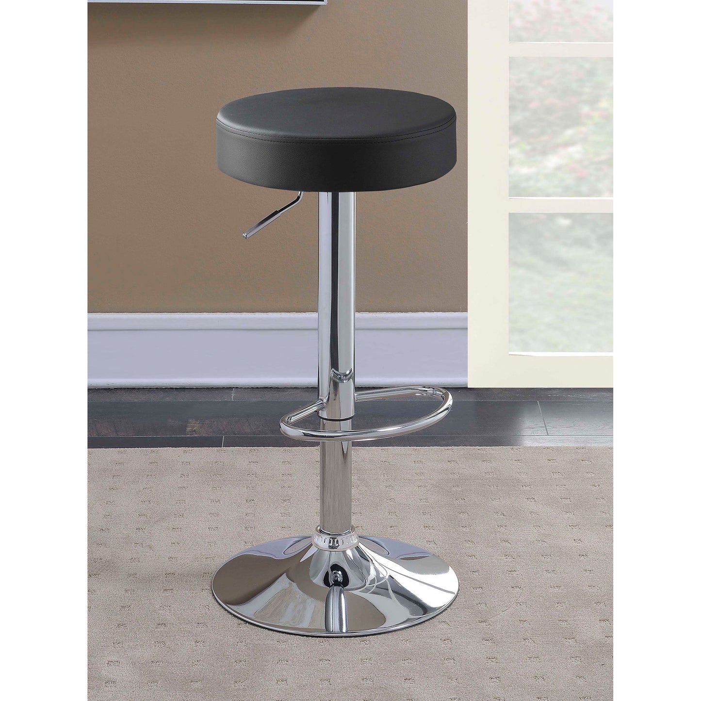 Adjustable Hydraulic Bar Stool With Base And Padded Seat - Black / Silver
