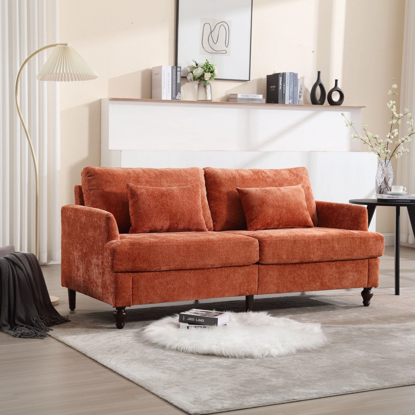 Mid Century Modern Fabric Loveseat Sofa, 2 Seat Upholstered Couch