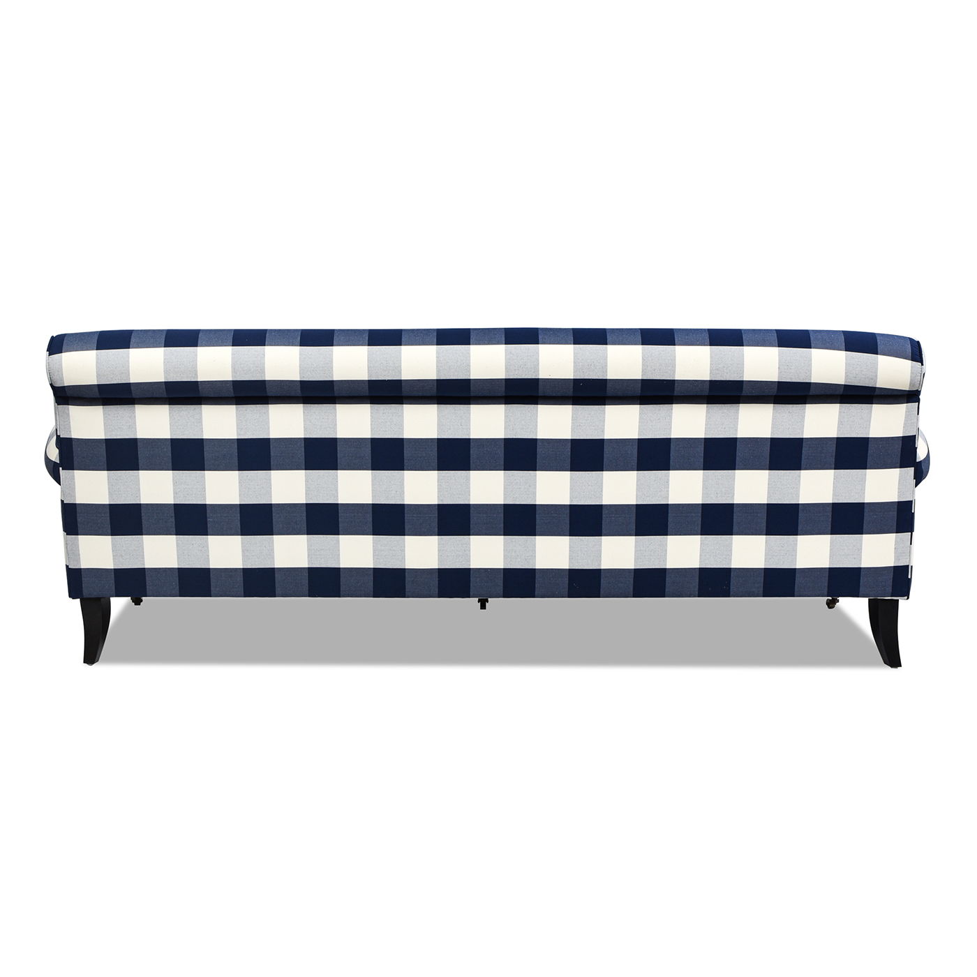 Sofa with blue and white checkered pattern on a white background