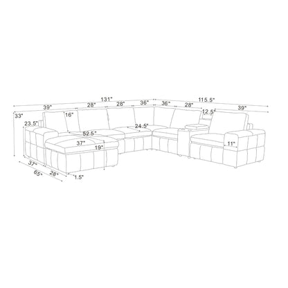Modular Sectional With Large Square Arms, Custom Configuration