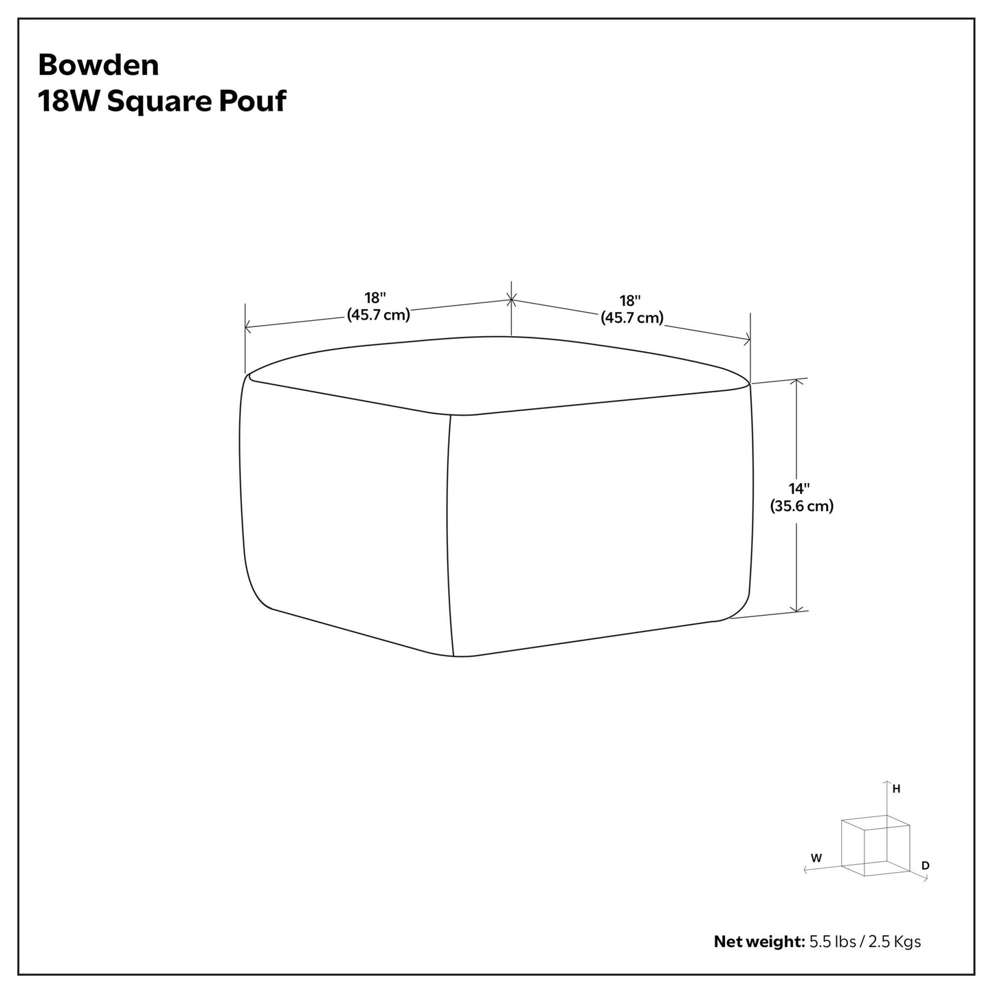 Bowden - Square Pouf Ottoman - Gray