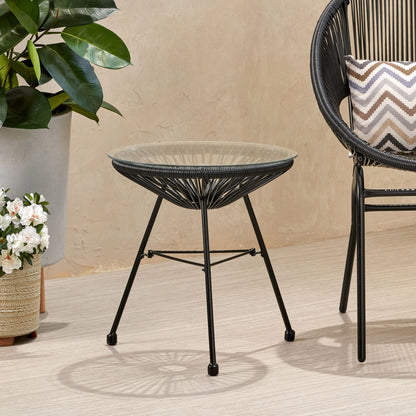 Nusa - Modern Rattan Side Table With Tempered Glass Top