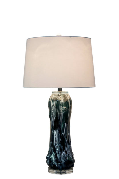 Tidal Elegance Art Glass & Crystal Table Lamp (Set of 2) - Deep Sea Swirl / Clear Crystal