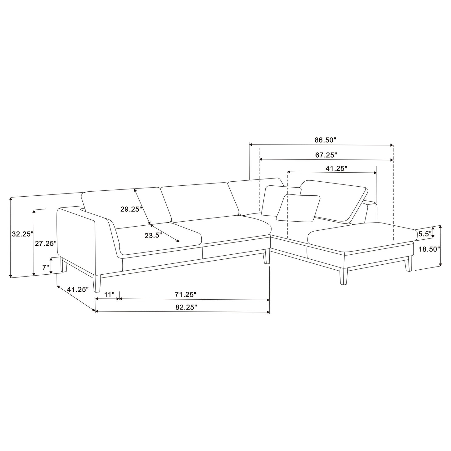 Harlan - L-Shape Upholstered Sectional With Pillows - Gray