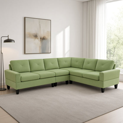 Modular L - Shaped Sectional Sofa, 6 Seater, 4 Piece Couch With Chaise - Green