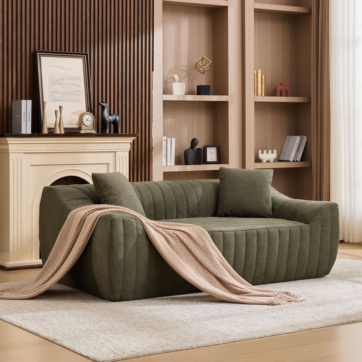 Oversized 2 Seater Loveseat With 2 Decor Throw Pillows, Deep Seat Sofa For Living Rooms