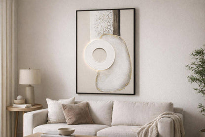 Ivory Contour II Hand-Painted LED Canvas In Frame - Ivory / Cream