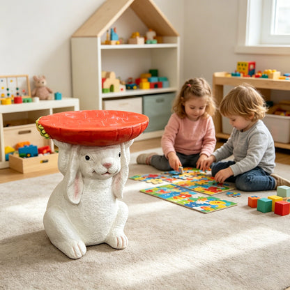13.39" H X 11.61" W Bunny Side Table With Carrot Top, Cute Rabbit Plant Stand For Indoor & Outdoor Garden Decor