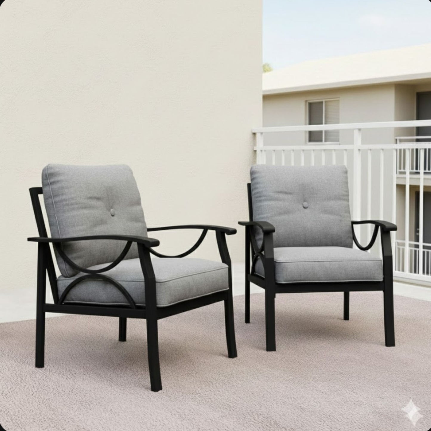 All-Weather Armchairs With Cushions, Modern Sculptural Design (Set of 2)