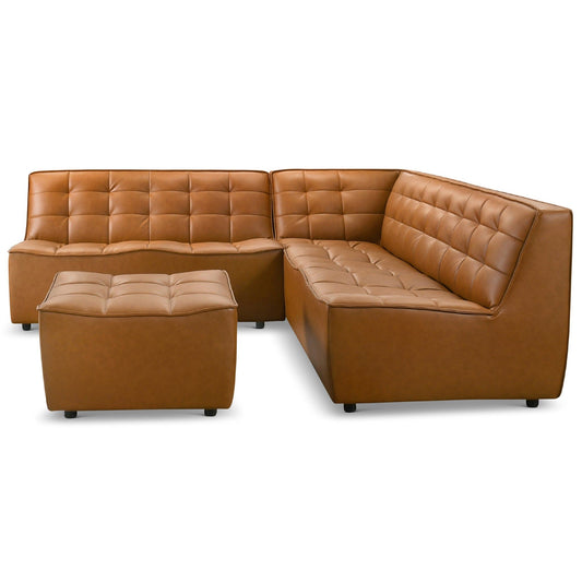 Selen - Corner Sectional Sofa With Ottoman - Cognac