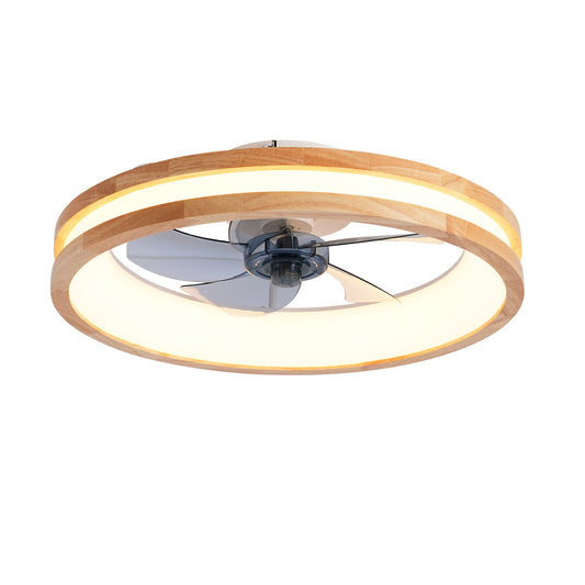 Ceiling Fans With LED Light Source And Remote Control, 3000 - 6500K Dimmable, 6 Speeds, Quiet DC Motor For Living Room - Natural Wood / White
