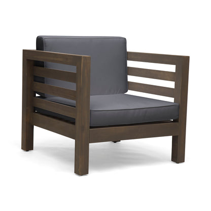 Outdoor Acacia Wood Patio Chair With Fabric Cushion