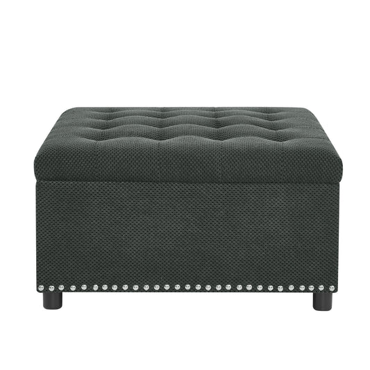 Square Tufted Storage Ottoman With Nailhead Trim