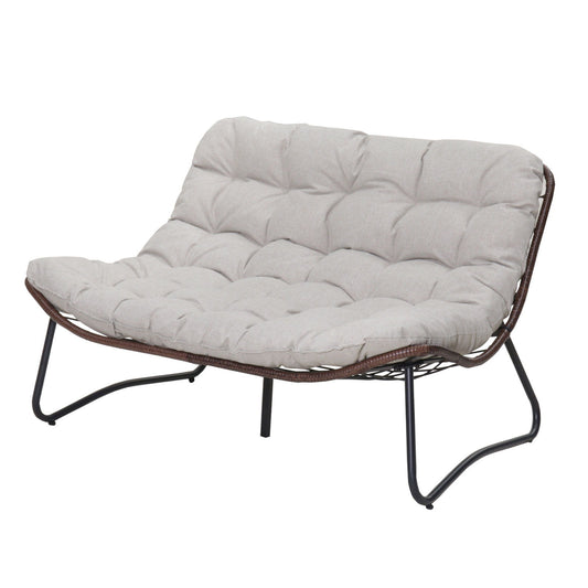 Patio Loveseat Sofa With Extra Thick Tufted Cushion - Brown