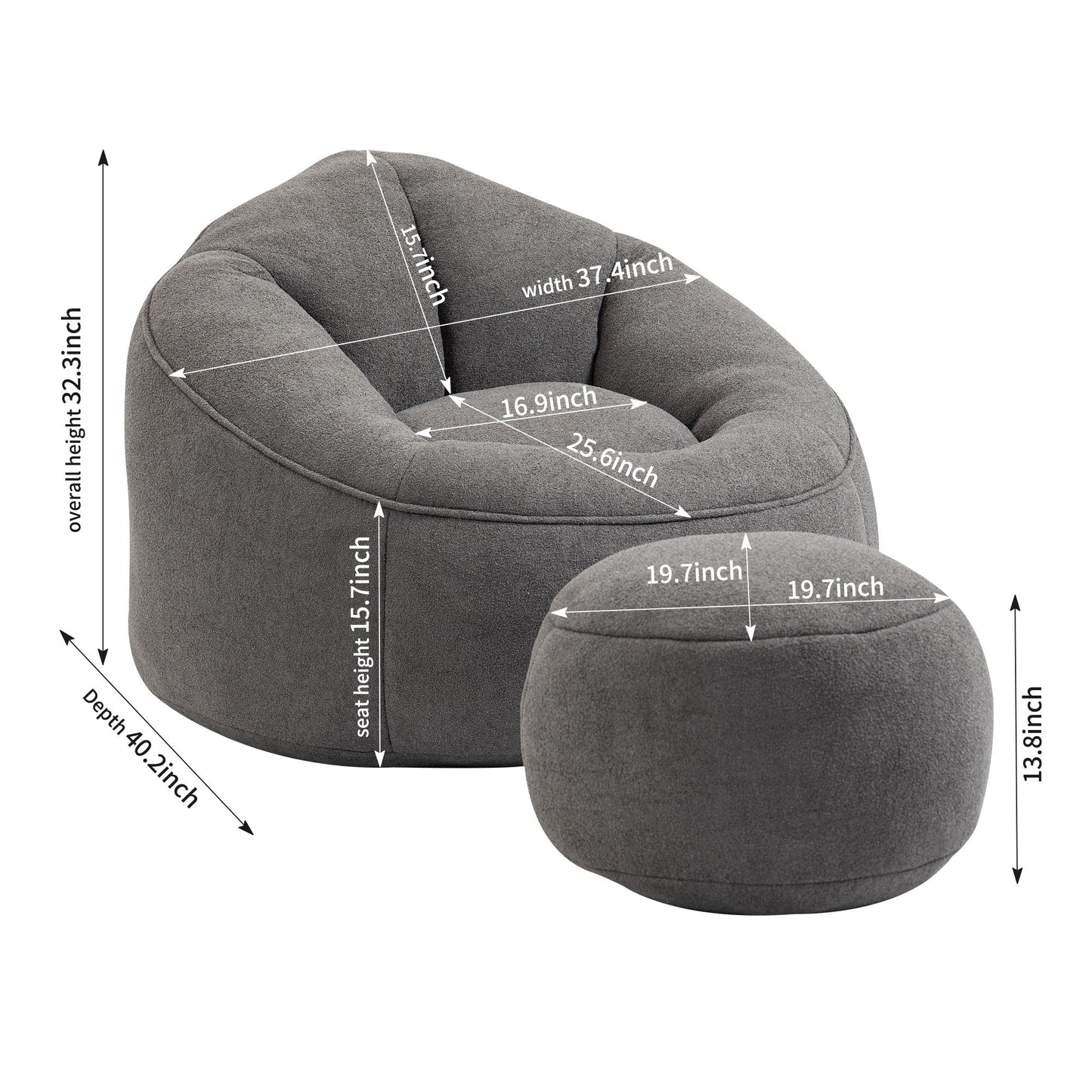 Bedding Bean Bag Sofa Chair High Pressure Foam With Footrest