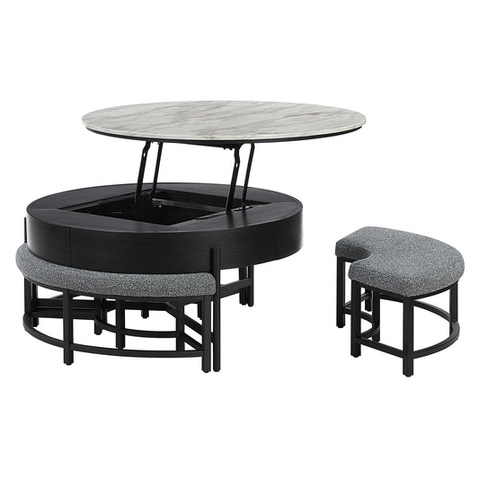Rounded Storage Coffee Table With 3 Stools