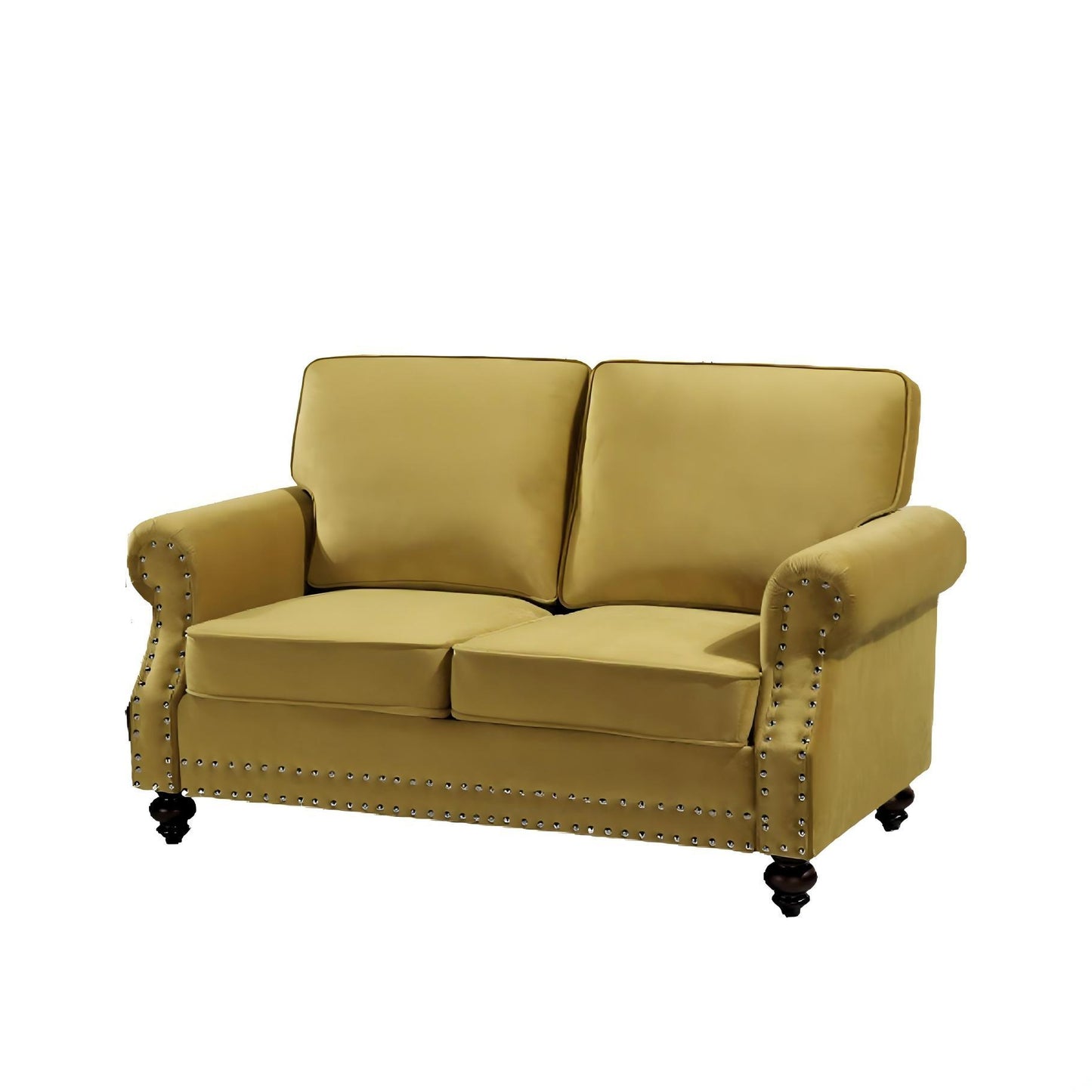 Loveseat Sofa With Nailhead Detail & Turned Legs, 2 Seater Upholstered Couch